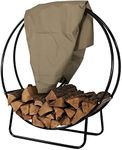 Sunnydaze Outdoor Firewood Log Rack Hoop and Cover Set - Powder-Coated Steel Round Firewood Rack and PVC Cover - Khaki - 40-Inch