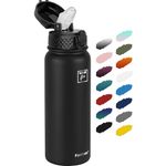 Fanhaw 20 Oz Stainless Steel Insulated Sports Water Bottles with Straw for Kids, Men and Women (Black)