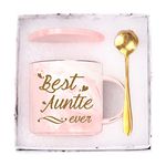 Best Auntie Ever Mug Best Aunt Ever Mug Gifts Best Auntie Ever Coffee Mug Auntie Coffee Mug Birthday Mothers Day Gifts for Auntie Aunt from Nephew Niece 12 Ounce Pink with Gift Box Spoon Coaster