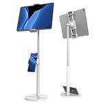 Tablet Stand built-in Phone Holder,Klearlook 2 in 1 Height Adjustable to 24.4"Tablet Holder,360°Rotating&Clamp Adjustable Tablet Phone Mount for iPad,Switch,Galaxy Tab, 4.7-12.9" Devices-White