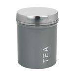 Harbour Housewares Round Metal Tea Storage Canister - Grey - Pack of 1 - Retro Kitchen Storage Loose Tea Caddy Preserve Food Tin Bin Container Jars Airtight Lid