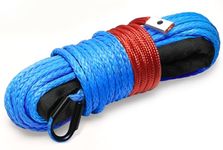 Kolvoii Synthetic Winch Rope, 1/4" x 50ft 9650lbs Winch Cable with Protector Sleeve for ATV UTV Off-Road Vehicle etc(Blue)