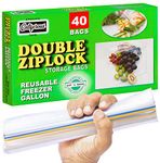 Catiferous 40 Pcs Zip Lock Bags Large Reusable Freezer Bags, 1-Gallon (4.55L) Ziplock Bags Food, Leakproof BPA Free Large Food Bags Zip Seal, Airtight Heavy Duty Plastic Ziplock Bags Food