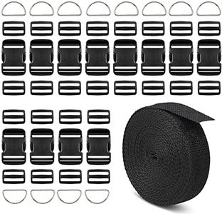 Buckle and Strap Set 2 Inch:13 Yards of Thick Nylon Webbing,12 Pcs of Heavy Duty Adjustable Quick Side Release Plastic Buckles, 24 pcs Three-way Sliding Plastic Buckle Clips, 12 Pcs of Metal D-Rings