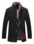 APTRO Mens Jacket Winter Wool Coats Warm Casual Overcoat Outwear Business Trench Jacket with Scarf 2104 Black L