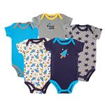 Luvable Friends Baby Girls' Cotton Bodysuits, Rocket Short Sleeve 5 Pack, 3-6 Months