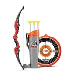 Tec Tavakkal Kids Bow & Arrow Toy, Boys and Girls Basic Archery Set Outdoor Hunting Game with 3 Suction Cup Arrows, Target & Quiver (Red)