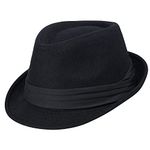 Womens Mens Classic Felt Trilby Hat Short Brim Fedora Hat Black Manhattan Gangster Jazz Hat for Unisex, Black, 7 1/4