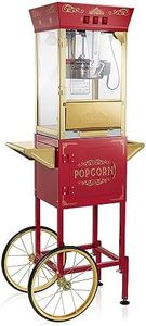 Olde Midway Movie Theater-Style Popcorn Machine Maker with Cart and 8-Ounce Kettle - Red, Vintage-Style Popper on Wheels