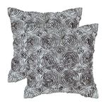 CaliTime Pack of 2 Cushion Covers Throw Pillow Cases Shells for Bench Sofa Home, Solid Stereo Roses Floral, 45cm x 45cm, Gray