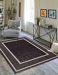 Jute Style Natural Area Rug for Living Room Bedroom, Black Grey Carpet, 5'3" x 7'7"