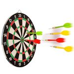 SKYFUN (LABEL) Double Sided Dart Board for Indoor/Outdoor Target Party Games Childrens 15 inch with 6 Steel Tip Darts (Large, Cardboard)