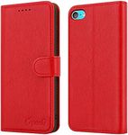 For iPod Touch Case 7th/6th/5th Generatin Case Leather Flip Magnetic Closure Folio Book Kickstand Card Holder Wallet Cover Full Protection for iPod Touch 5/6/7 Gen (Red)