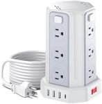 SMALLRT Power Bar Surge Protector, 6.5 Ft Extension Cord with 12 AC Multiple Outlets 4 USB (1 USB C), Power Tower Desktop Charging Station (White)