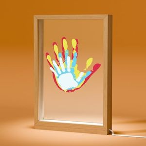 Mothers Day Gifts for Grandma, Grandma Birthday Gift from Granddaught Grandson Grandchildren, Family Handprint kit with Light, Wooden Color