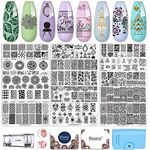 Biutee Nail Art Stamping Plate Kit Jelly Silicone Stamper Nail Design Stencils Printer Scraper Storage Bag Tool Set StampTemplate with Flower Line