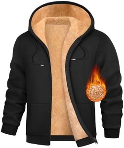 AFFA Fleece Hoodies for Men Sherpa Lined Full Zip Up Hooded Sweatshirt Winter Thick Warm Fashion Coats Jackets with Pockets(Black,L)