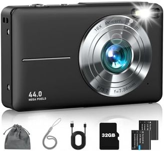 Digital Camera, FHD 1080P Point and Shoot Camera with 16X Zoom Anti Shake 32GB Card, Compact Small Video Camera Gift for Kids Teens Starter Boys Girls(Deep Black)