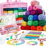 Crochet Yarn Kit for Beginners Adults and Kids, Includes 1650 Yards 30 Colors Acrylic Skeins, User Manual, Hooks, Pink Bag etc, Make Amigurumi & Crocheting Projects, Starter Set for Professionals