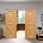 CCJH 10FT/304cm Stainless Steel Sliding Barn Door Hardware Kit Modern Style Track System,Double Wooden Barn Door Sliding Kit