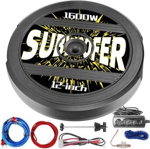 12" Active Spare Tire Subwoofer - 1600W Power, Plug & Play Car Subwoofer with Remote Control | Specifically Designed for Spare Tire Well | Deep Bass Car Amplifier Audio System, Easy Installation