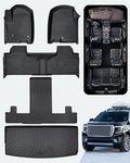 Liner Master® Floor Mats 3 Row Cargo & Liner Set for Chevrolet Tahoe | GMC Yukon 2024 2023 2022 2021 Only Custom Fit with 2nd Row Bucket Seats All Weather TPE Floor Liners Heavy Duty Accessories