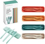 BRAMBLE 5 Cutlery Sets Portable Reusable, Travel Cutlery on The Go with Knife, Fork, Spoon with Case - Ideal for Kids & Adults, Picnics, Camping - 5 Colours