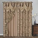 GOHD Roman Romance. Burnt-Out Printed Organza Window Curtain Panel Drape with Attached Fancy Valance and Taffeta Backing (SAND, 55 x 84 inches + attached valance x 2pcs)