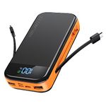 Portable Charger 32000mAh, BLJIB 22.5W QC 3.0 PD 20W Smart LED Display Fast Charging Built in Cables Power Bank, External Battery Pack Charge 5 Devices Compatible with Cellphones (Orange)