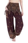 Lannaclothesdesign Harem Pants Women High Waist Bohemian Yoga Pants with Pockets - Boho Hippie Clothes, Brown Peacock Flower, XX-Large