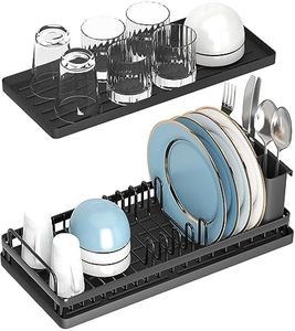 CHLORYARD Small Dish Drying Rack, Compact Sink Dish Rack with 2pcs Silicone Drying Mats, Dish Drainer Kitchen Dish Organizer Sponges Holder for Kitchen Counter, Bar, Bottle, Cup