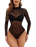 Black Turtleneck Bodysuit for Women Leotard Sexy Mesh Lace Nightwear Halloween Costumes