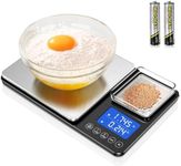 Dual Platform Kitchen Scales with High Precision: 15kg/33lb Capacity at 1g & 500g Capacity at 0.01g, Professional Food Scales for Baking Sourdough Bread and Cooking, 7 Units, Tare, Accumulation,Silver