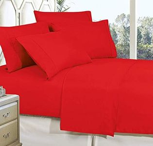 Celine, Mejor, más Suave, coziest Cama Sábanas Ever. 1800 Hilos Egipcio Calidad Arrugas 4 Piezas Juego de sábanas con Bolsillos Profundos, Rey de California, Color Rojo