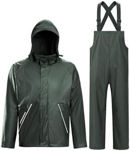 TOWN&FIELD Rain Suits for Fishing Waterproof Rain Gear for Men Women Heavy Duty Rain Coat Jacket with Pants/Overalls(Dark Green,L)