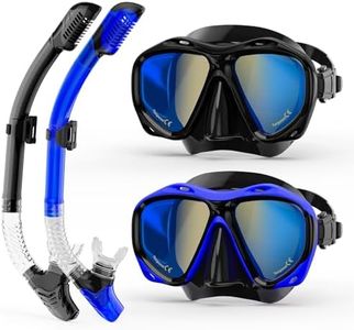 MELUMILU Snorkeling Gear 2Pack for Adults, Dry Snorkel Set Blue Electroplated 180° Panoramic Wide View Anti-Fog Scuba Diving Mask, Professional Snorkel Gear for Swimming, Diving (Black + Blue)