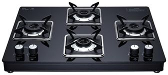 Whirlpool 70cm 4 Burner Auto Ignition Gas Stove | SABAF Brass Burners & Valves | 8mm Thick Toughened Black Glass | 10-Year Burner & Valve and 5-Year Glass Warranty | GRANDIOSA ULTRA LOTUS 704 CT AI BR