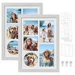 SONGMICS A4 Picture Frames Collage, Set of 2, 4x6 Multi Photo Frame, 8.5x11, 8x12 or 4x4 Photos, 9x12, Rustic White URPF024W02