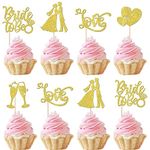 ZHUOWEISM 30 PCS Bride to Be Cupcake Toppers with Love Heart Ring Champagne Wedding Cupcake Picks Bride and Groom Wedding Engagement Bridal Shower Party Decorations Gold