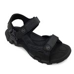 HEVA Mens Sandals Trekking Walking Athletic Outdoor Hiking Leather Shoes (6.5 UK,Black)