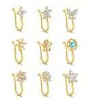 Kakonia 9Pcs Fake Nose Ring Clip On Faux Nose Rings Nose Cuff Non Piercing Nose Rings for Women Non Piercing Jewellery