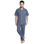 TATWAM Men's Cotton Solid Top And Pajama Set (5555_D Grey_M)., Medium