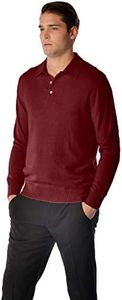 Cashmere Boutique 100% Pure Cashmere Polo Pullover Sweater for Men – Polo Neck, Long Sleeve, Button Up, Classic Style, Lightweight, Soft and Warm Sweater - Burgundy, Medium