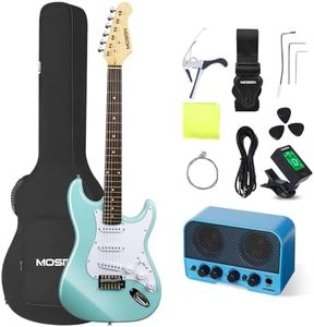 MOSEN 39in Full Size Beginner Electric Guitar Starter Kit, Beginner Starter, with Amplifier, SSS Pickups, Gig Bag, Pick, Tunner, Capo, Cable, Tremolo Bar, Wiping cloth - Blue