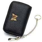 imeetu RFID Leather Credit Card Wallet for Women, Small Zipper Card Case Holder with Removable Keychain(Black)