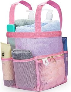 DV Lifestyle Mesh Shower Caddy Dorm, 7 Pockets & 1 with Zipper, Shower Tote with Padded Handles, Travel Portable, Shower Caddy College Room Essentials, Bathroom Shower Bag (Pink)