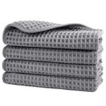 Polyte Microfiber Lint Free Washcloth Face Towel, 13 x 13 in, 4 Pack (Gray, Waffle Weave)