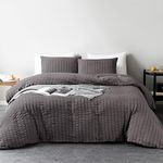 My home store Seersucker Charcoal King Size Duvet Cover Sets with 2 Pillowcases – Soft Breathable 3 Pcs Quilt Cover Polyester Cotton Bedding Set