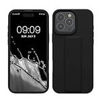 kwmobile Case Compatible with Apple iPhone 16 Pro Max - Case with Hand Strap and Stand Soft TPU Silicone Coating - Black