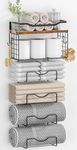 Towel Racks for Bathroom,Towel Rack Wall Mounted, 6 Tier Rolled Or Folded Towel Holder with Floating Shelves, Bathroom Towel Holder for Bath, Hand Towels,Metal and Wood, Black